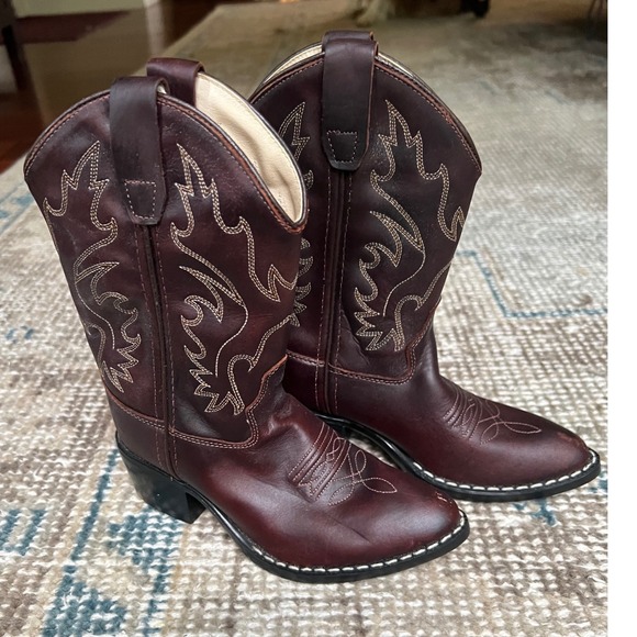 Old West Other - Old West Kids Burgundy Leather Cowboy Boots Western Pointed Toe 8152 Size 12D